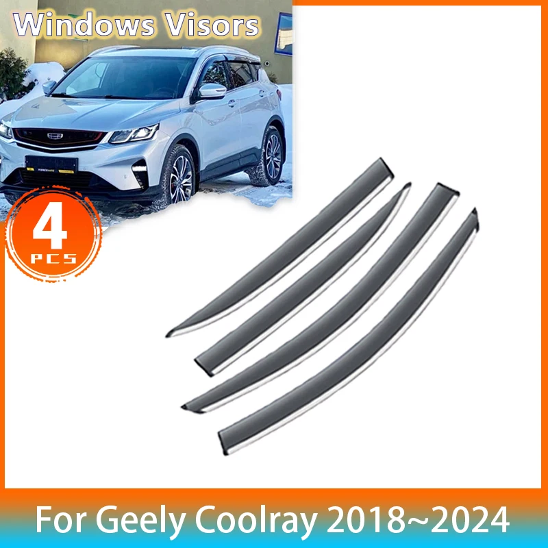 

Дефлекторы для Geely Coolray 2024 ~ 2018 SX11, аксессуары Binyue, автомобильные козырьки на окна, ветрозащитный экран, защита от дождя, бровей, ветрозащитный козырек