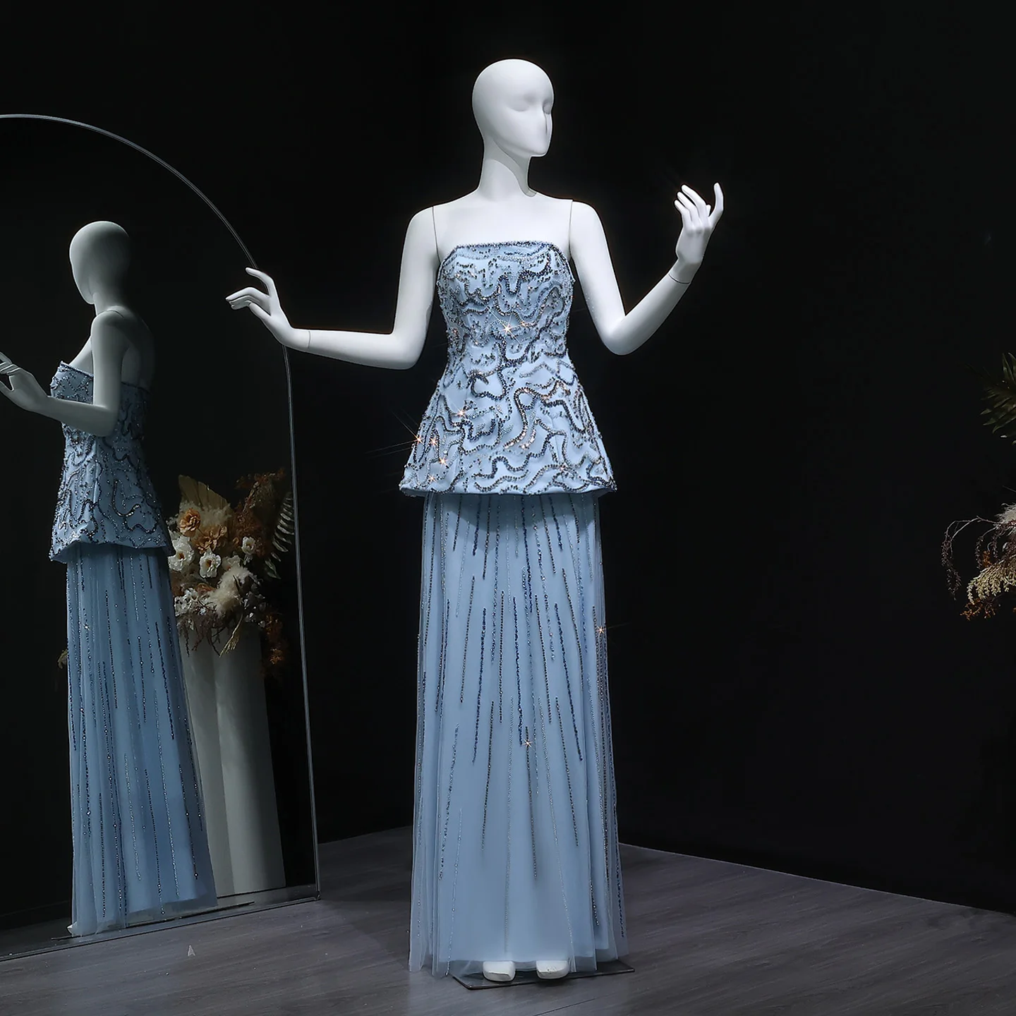 Sharon Said Luxuriöses Dubai Rosenrosa Kristall Trägerloses Perlenbesetztes Blaues Abendkleid Hochzeitsfeierkleider 2026 Neu SS218 Maßgeschneidert – Detail 13