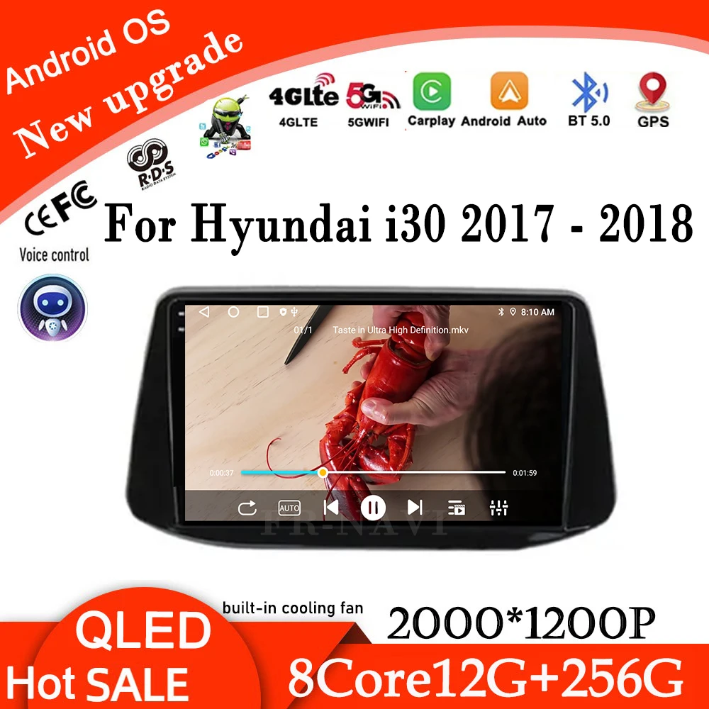 Android 16 Bluetooth GPS Navigation QLED Auto Tools Head Unit Cooling fan For Hyundai i30 2017 - 2018