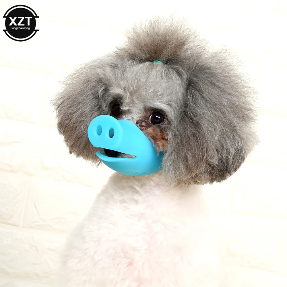 Soft Breathable Cute Pig Dog Muzzle Silicone Anti-bite Dog Muzzles Stop Bark Bite Mouth Mask Adjustable for Small Dog Pets