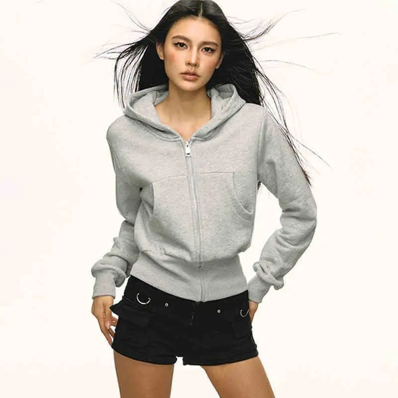 CHIC Autumn Winter Casual Women's Zipper Hooded Jackets College Girls Classic Slim Long Sleeves Sporty Short Outerwear Female