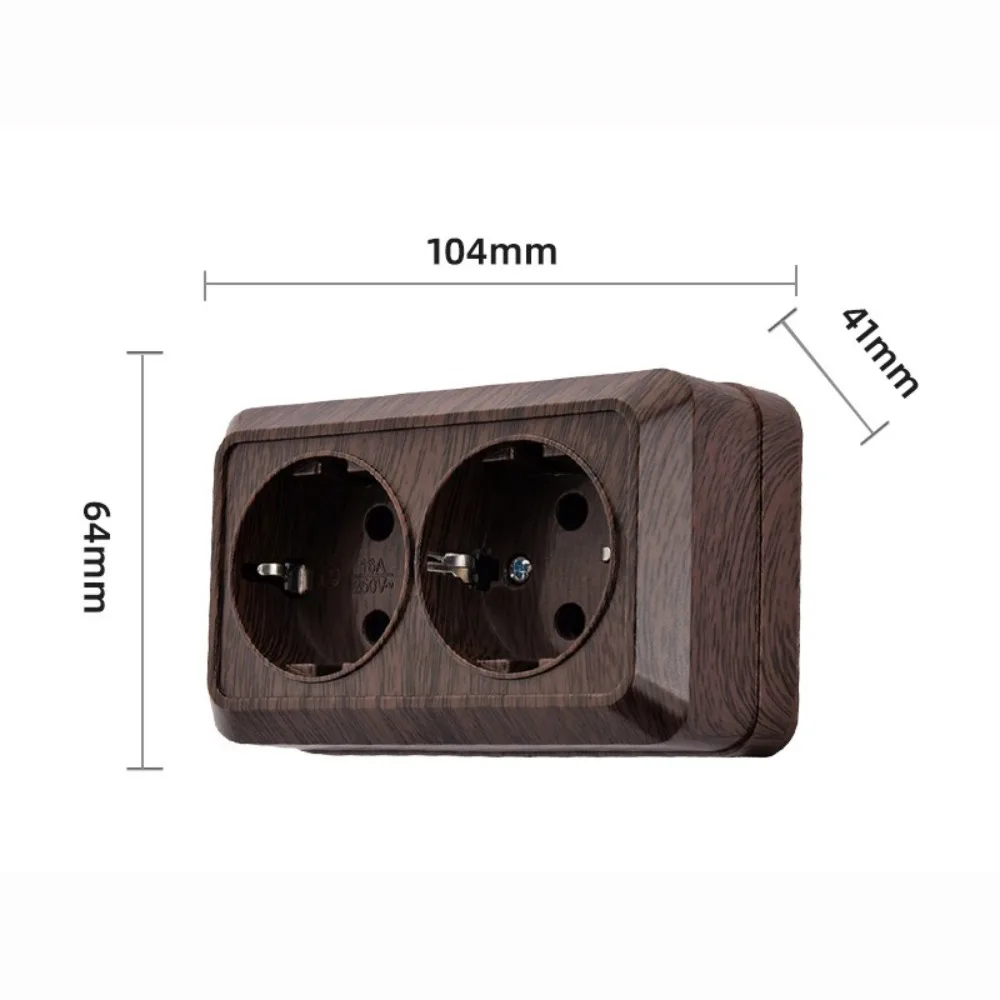 Modern Plastic Wall Switch Wood Grain Square Rocker Light Switch EU Standard EU Socket Wall Mount