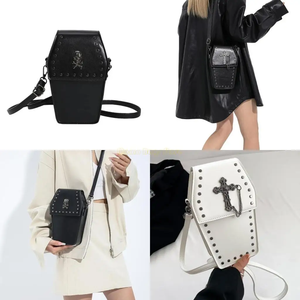 

X90D Coffin Shaped Bag Versatile Trendy Bag for Girl Women Phone Bag Rivet Handbag