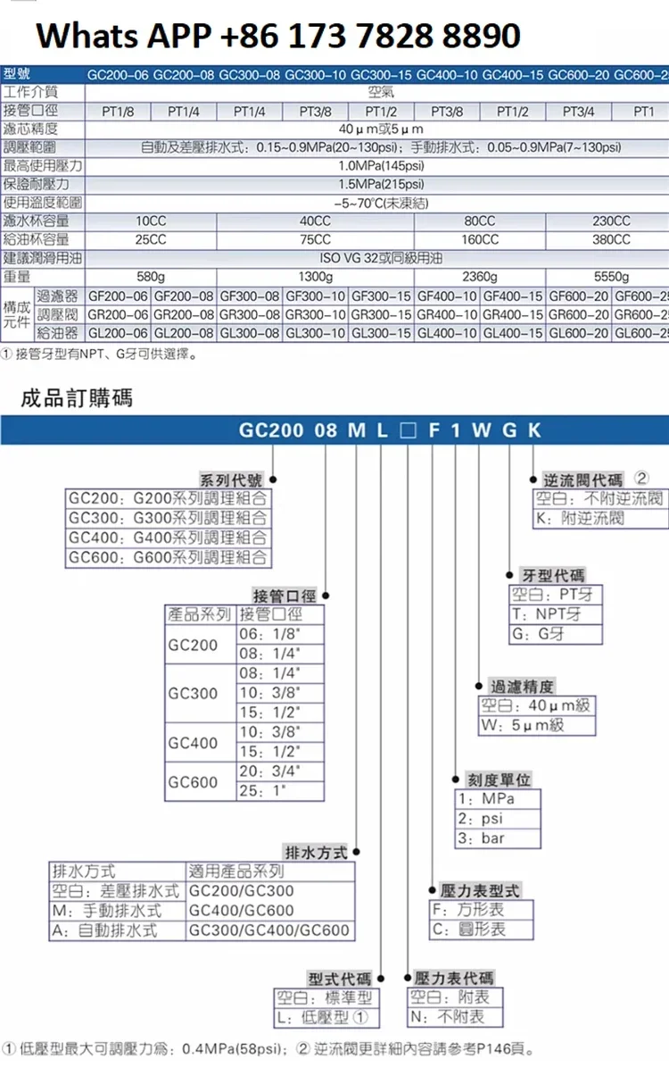 Airtech G-Serie GC/GFC/GFR zweiteiliger Luftquellenprozessor Luftkompressor Öl-Wasser-Abscheiderfilter