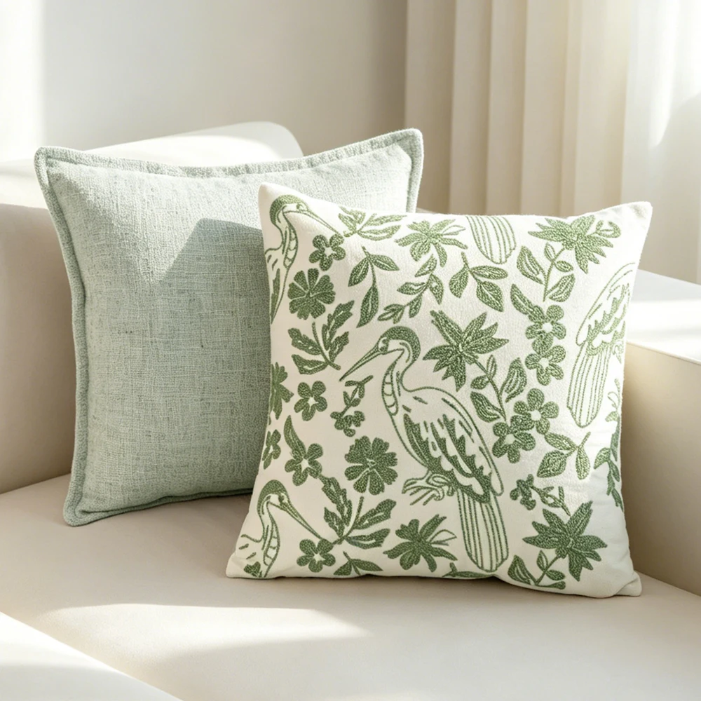 BUYNOW 1 PC Green Floral Animal Print Ruffle Pillowcase For Sofa And Bedroom Cushion Leaf Printed Pillowcase Decor Cussion