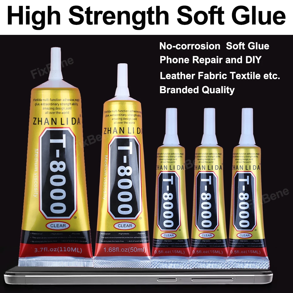 Universal Glue T8000 Transparent Phone Display Repair Kit Strong Adhesive Back Cover Zhanlida Leather Craft Fabric Textile Cloth