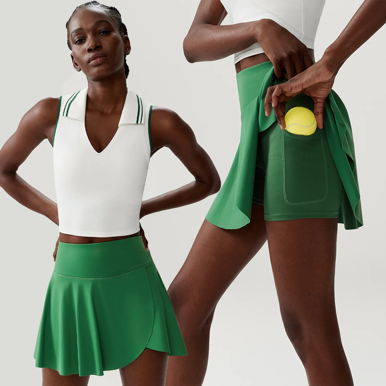 

Tennis suit set, women's plus-size stretch yoga fitness suit two-piece set, running and badminton sportswear and accessories