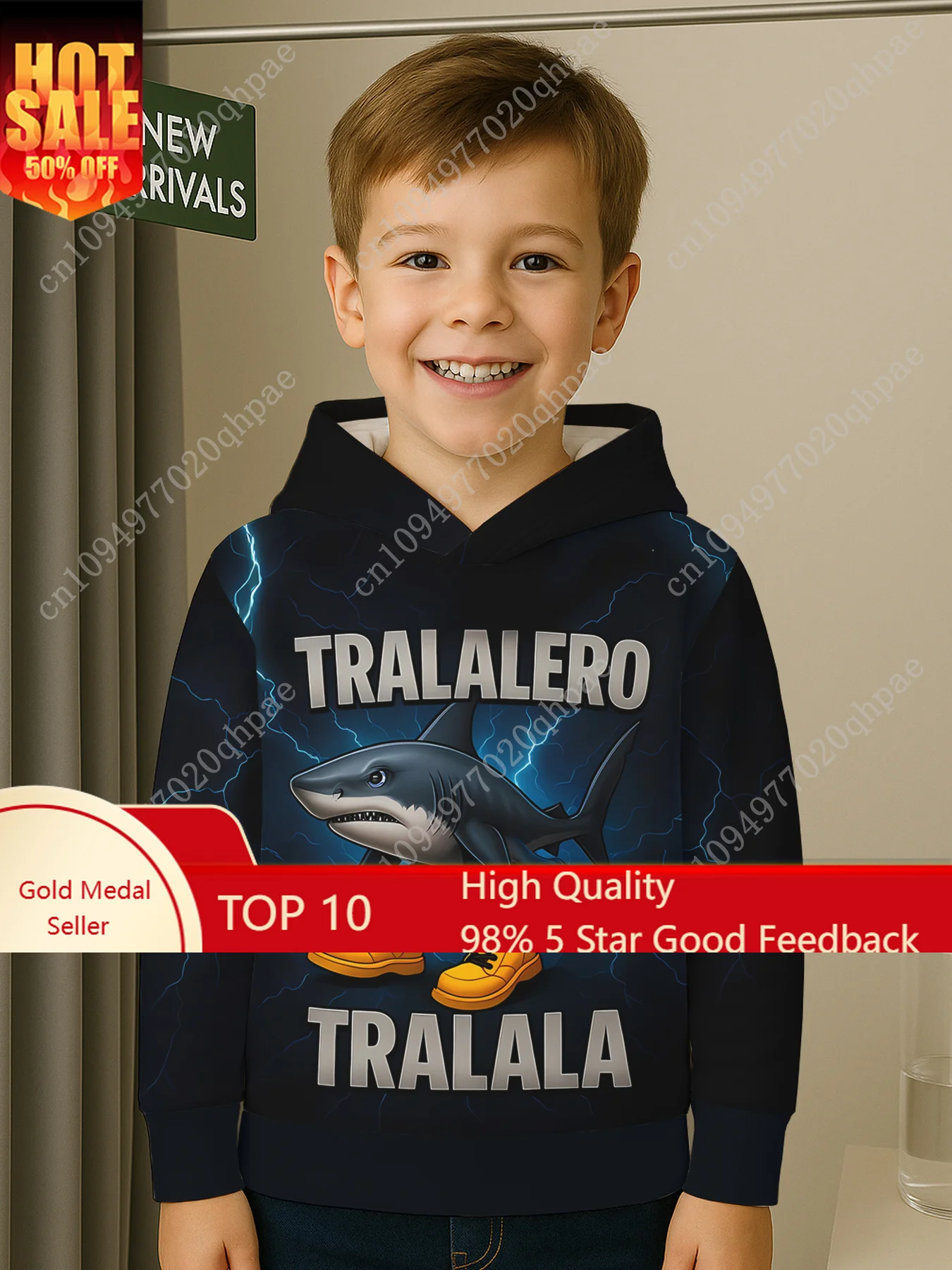 

Boys Tralalero Tralala Pullover Hoodies Autumn Outdoor Long Sleeve Thin Hooded Sweatshirt Italian Brainrot Perfect Gift for Kids