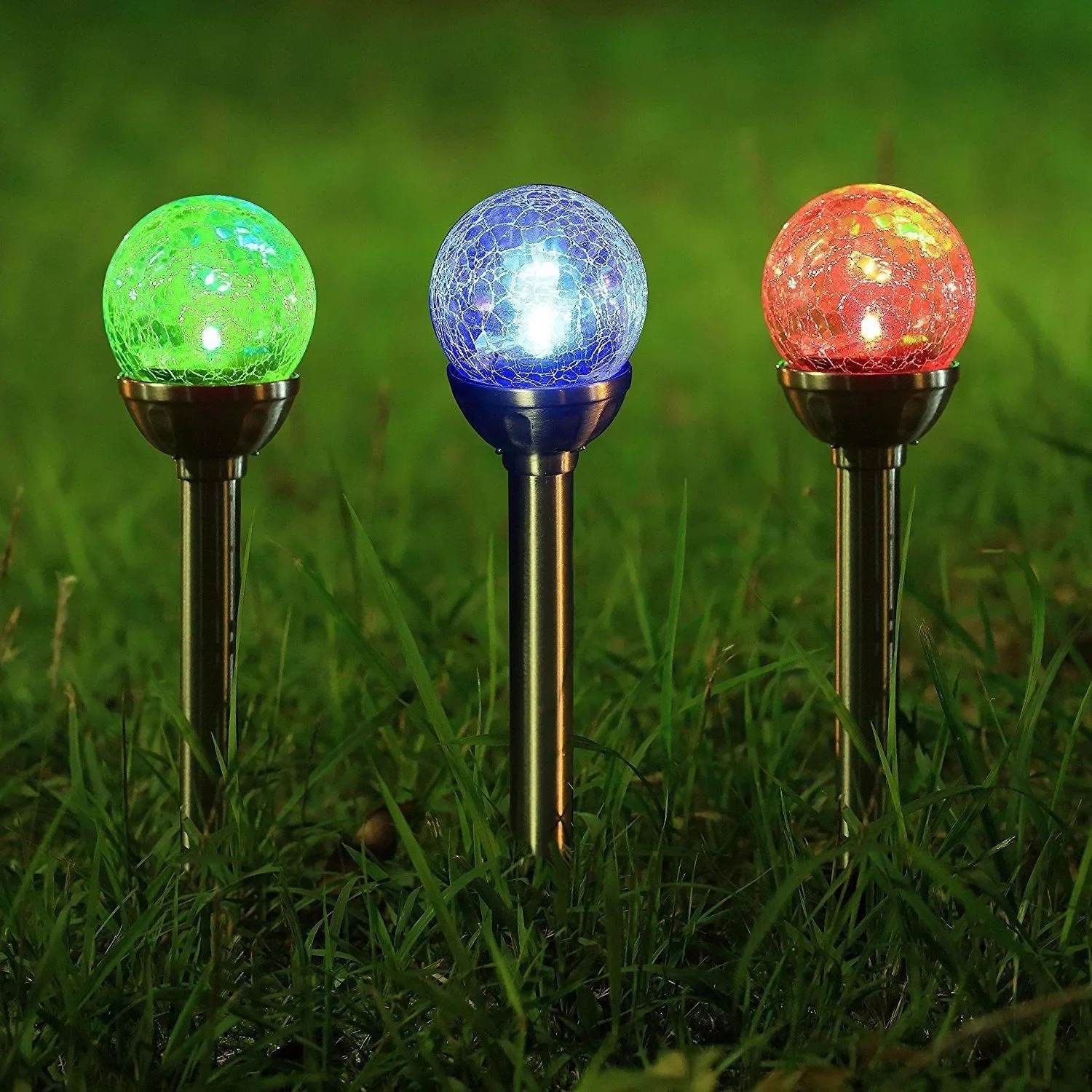 Courtyard Solar Glass Lamp Stainless Steel Ground Plug Lamp Outdoor Garden Waterproof Rainbow Decorative Planet Lamp