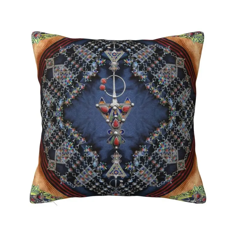 

Custom Kabyle Jewelry Carpet Pillow Case 45x45cm Africa Amazigh Geometric Style Cushions Cover for Sofa Square Pillowcase