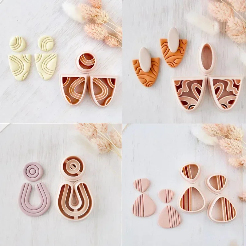 Abstract Line Polymer Clay Cutters | Geometry Shape Soft Pottery Cutter | Earring Dangle Jewelry Ceramics Stacker Cutters Tools