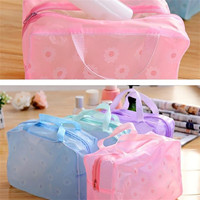 Pvc Waterproof Cosmetic Bag Flower Pattern Portable Toiletry Storage Bag Travel Bag Light Weight Large Capacity Storage Bag