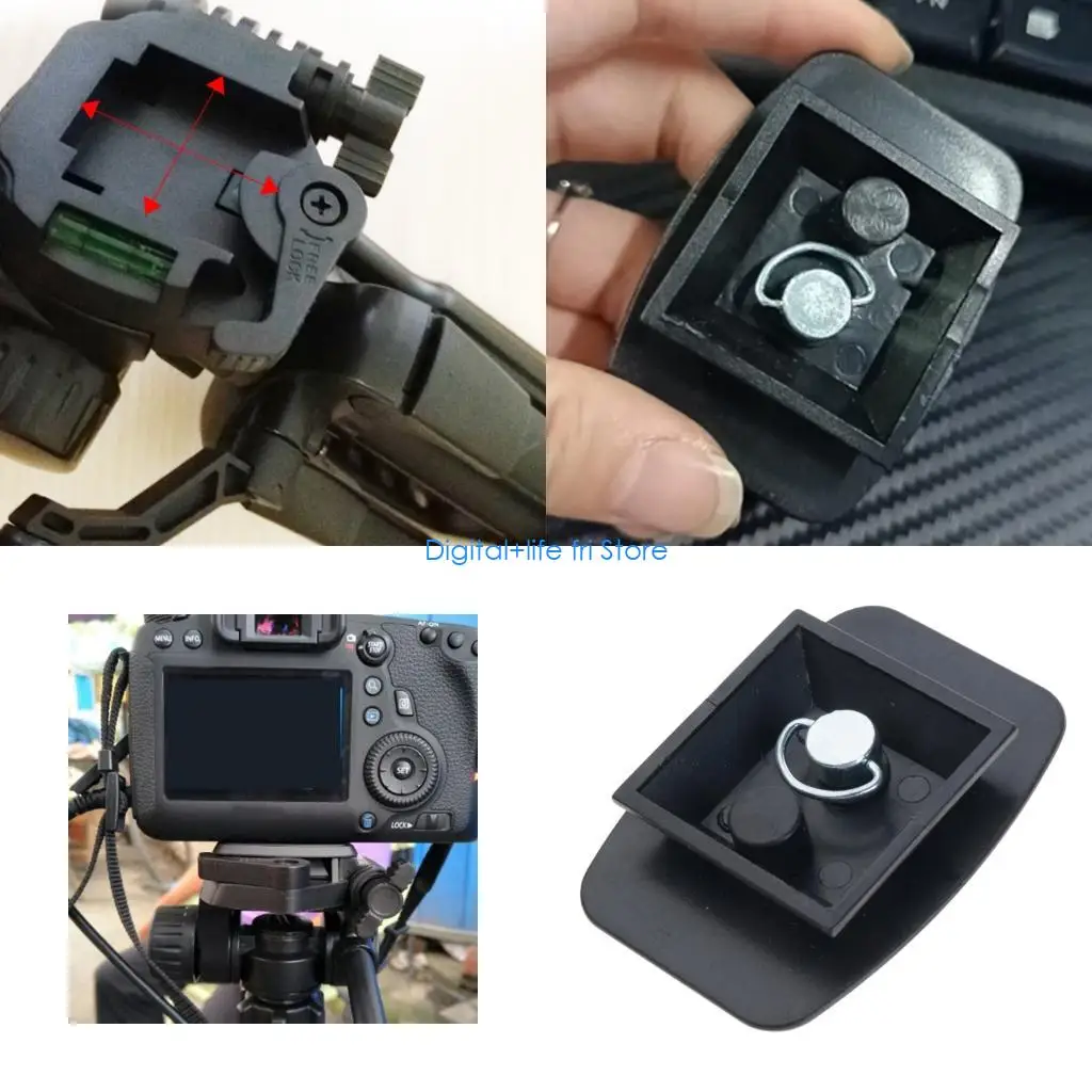 E06D Camera Mounting Adapter Base With Nonslip Rubber Pad Standard 1/4Inch Screw for Major Tripod Heads Fast Switching