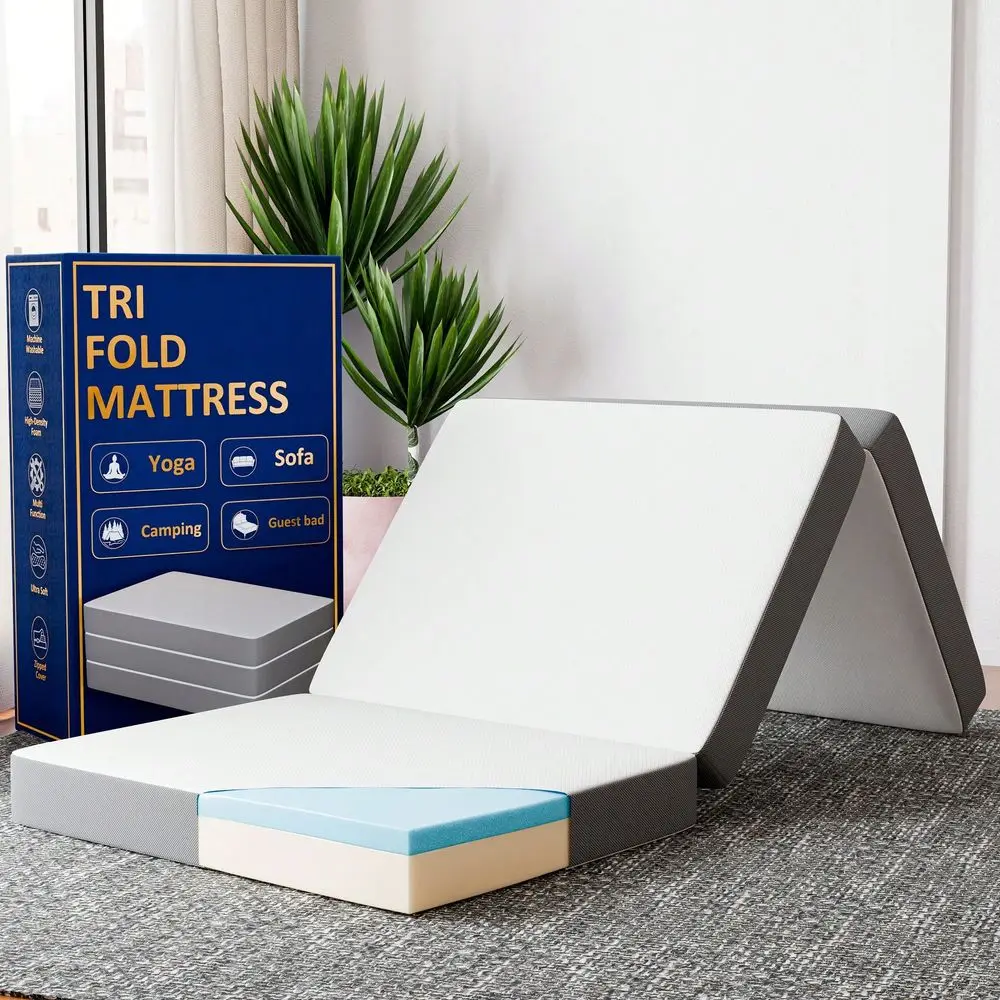 TriFolding Gel Memory Foam Portable Floor Mattress Breathable Mesh, Ultra Soft, Cot Pad, Removable And Washable Cover, Comforta
