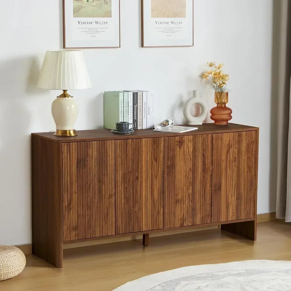 Sideboard Buffet Cabinet Console Table, Large Storage Cabinets Credenza Buffer Cabinet with 4 Fluted Doors