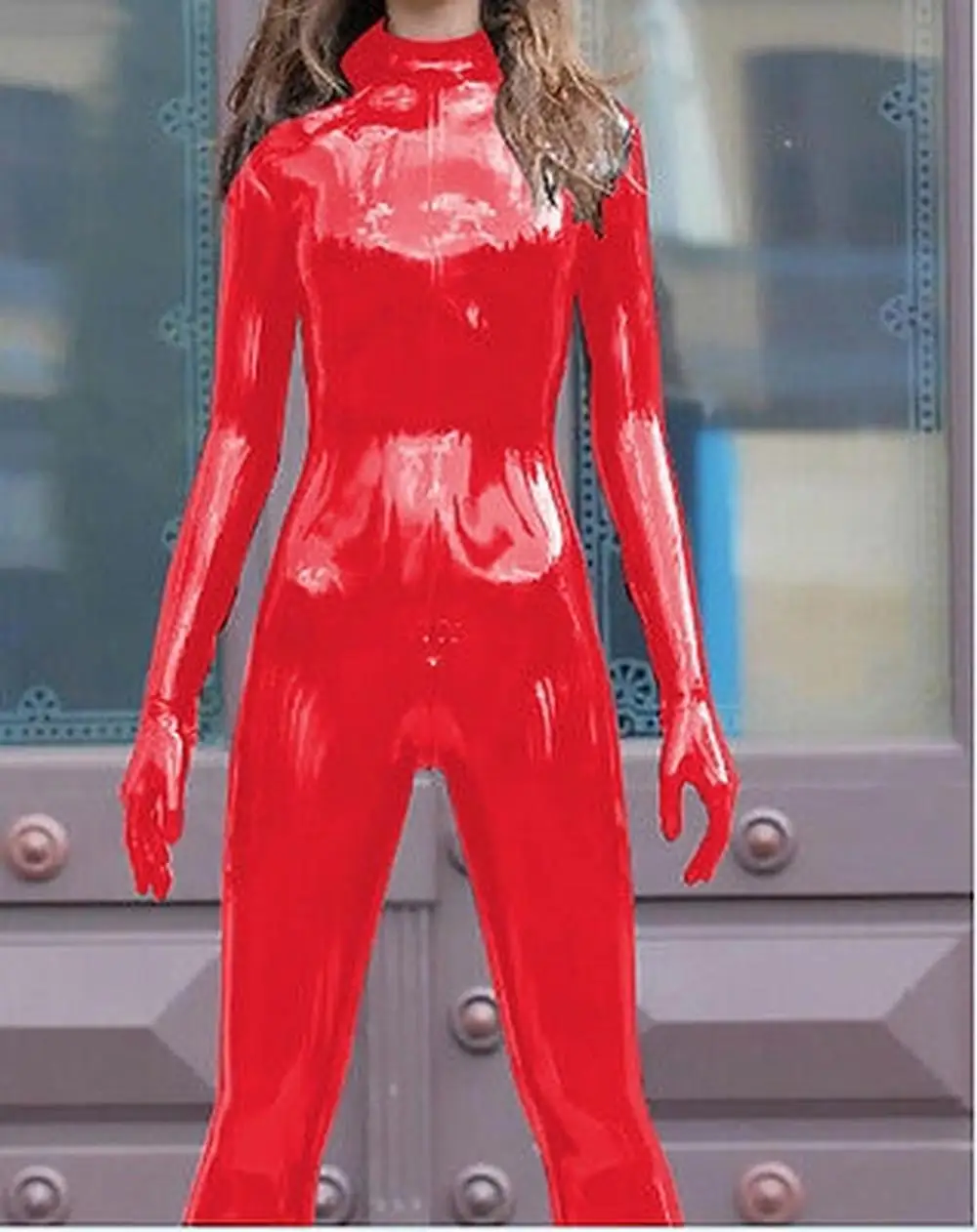 Latex Rubber Gummi Red Anzug Bodysuit Ganzanzug Gloves Catsuit Suit Size XS~XXL