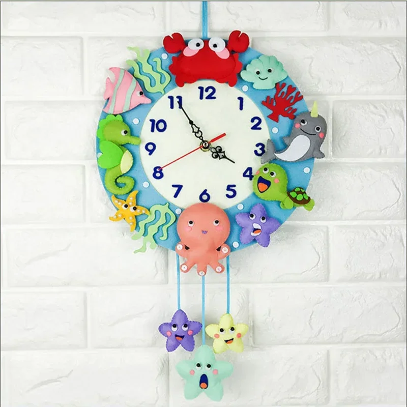 Handmade Felt DIY Making Tools Child Toys Wall Clock Cute Marine Clock For Kindergarten Home Bedroom Kitchen Wall Decor