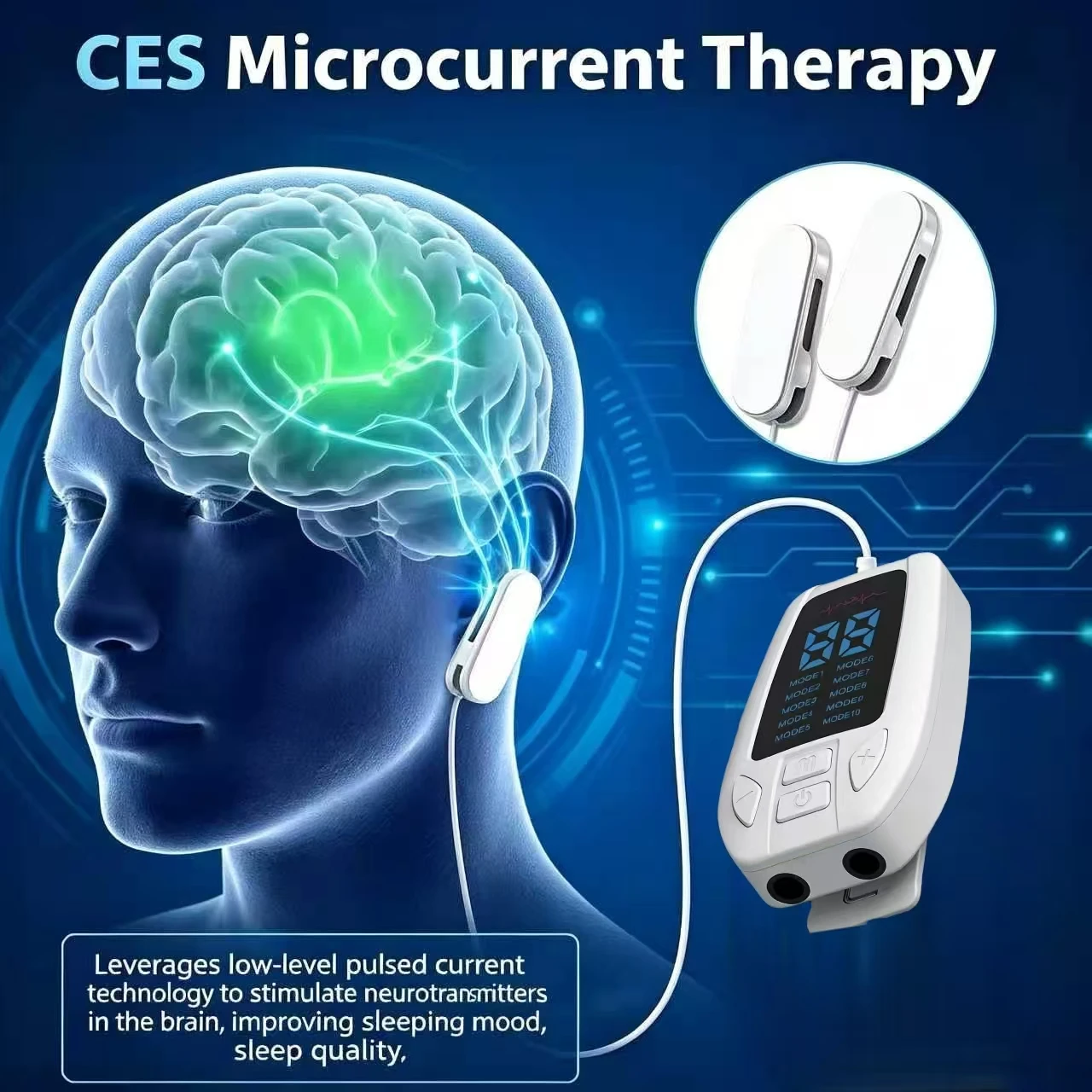 Professional CES Brain Stimulation Device, Multi-Function Tool for Sleep Quality, Anxiety Relief, Stress Management and Emotiona