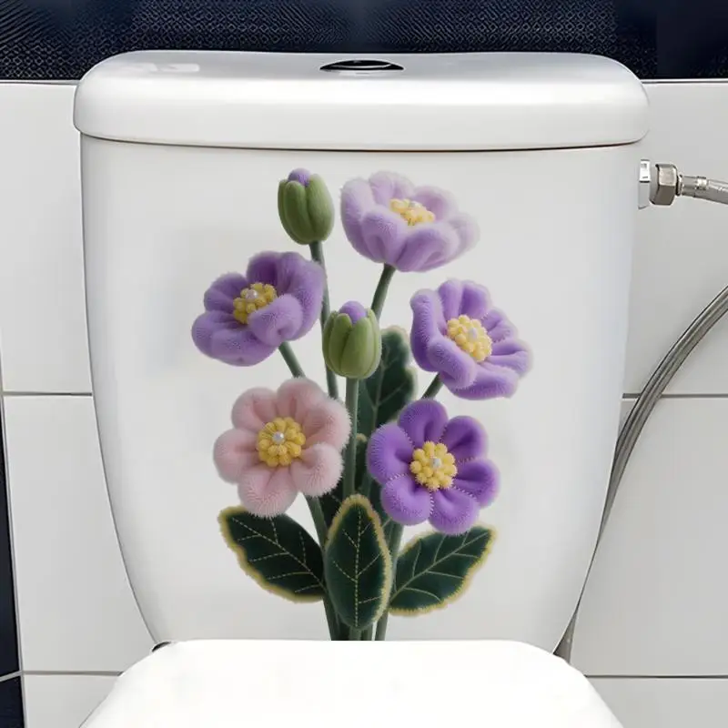 PVC Flowers Toilet Sticker Waterproof Anti Slip Removable Bathroom Realistic Beach Floor Decal Bathtub Seashore Decor