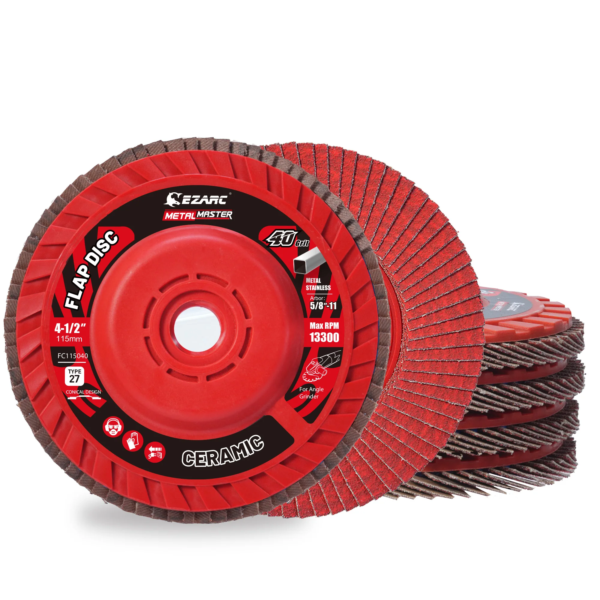 EZARC 5PC Ceramic Flap Discs 80 Grit  4-1/2 x 7/8-Inch Type 27 Ceramic Abrasive Trimmable Discs Weld Grinding Beveling Deburring