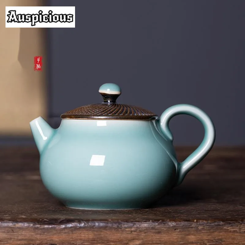 

230ml Longquan Celadon Teapot Handmade Azure Art Personal Pot Single Filter Brewing Kettle for Infusions Kung Fu Teaset Gift Box