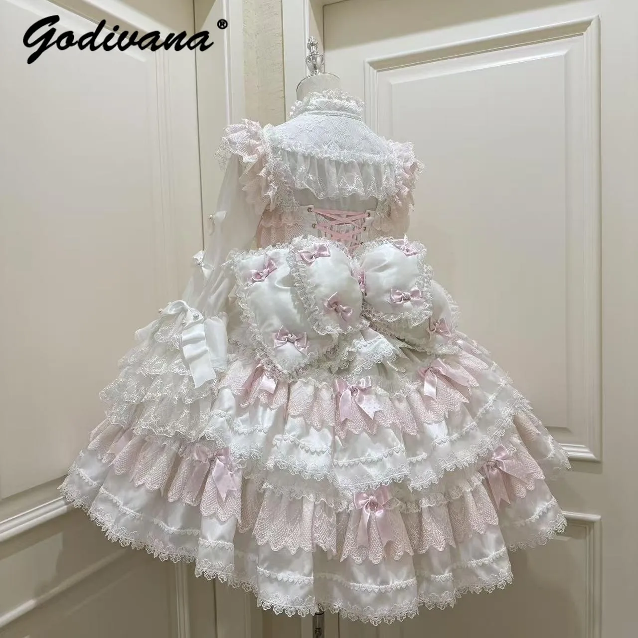 オリジナルロリータプリンセスドレス春と秋の新作スタンドカラー女の子女性の妖精レーススプライスフラワーウェディングドレス