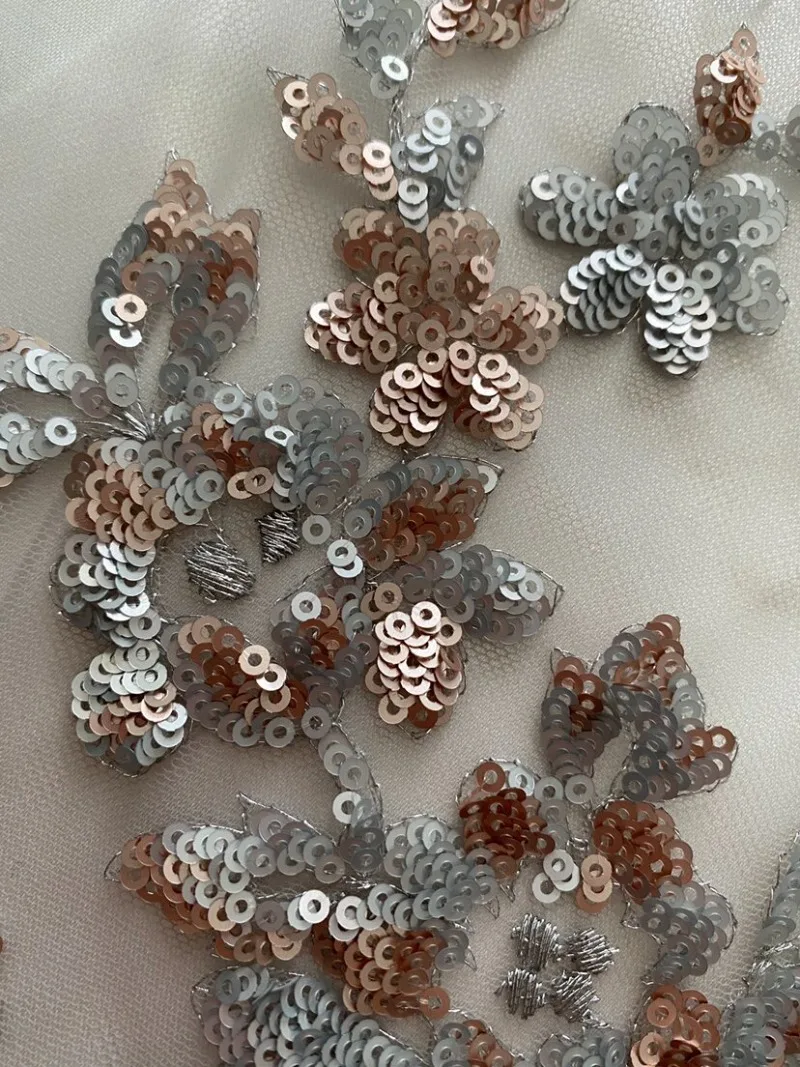 Gray Sequin Embroidered Mesh Flower Patches Diy Clothing Decoration Sew On Or Iron On Applique For Jackets Jeans Bags And Dress
