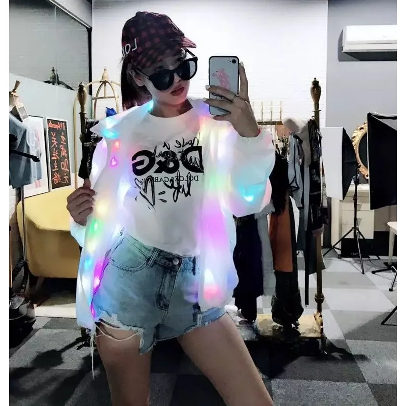 Chaqueta con luz LED, abrigo brillante, fiesta Rave, Festival de Música, ropa para Club nocturno, disfraz de actuación, ropa luminosa de Navidad y Halloween