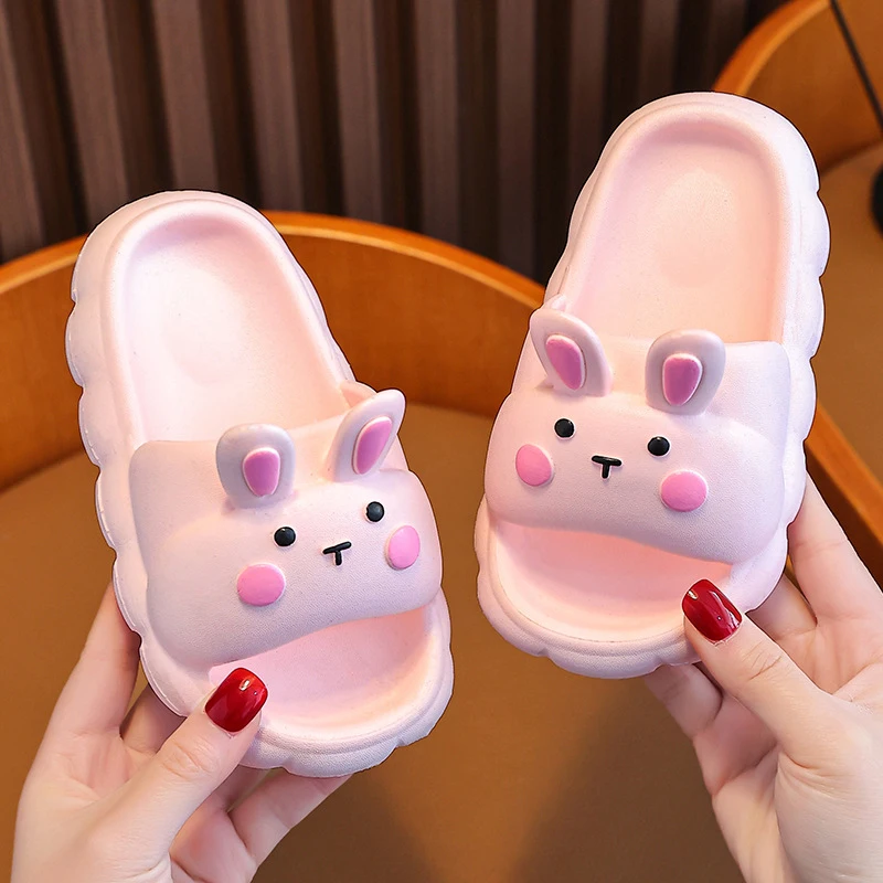 Children\'s Girls Boys Non-slip Home Bathroom Soft Slipper Summer Kids Slippers Cute Kids Cartoon 3D-Rabbit Slippers