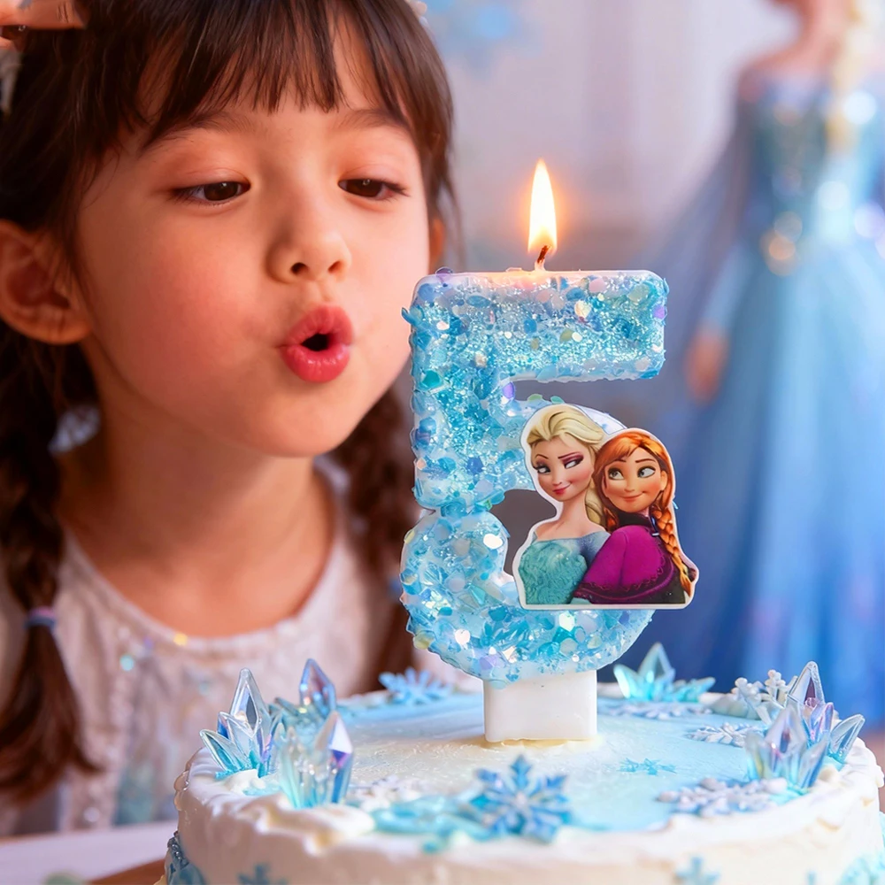 Bougie Frozen Numéro 0-9, Décoration de Gâteau d'Anniversaire Elsa, Topper de Gâteau pour Fête d'Anniversaire Frozen, Décoration de Baby Shower, Cadeau