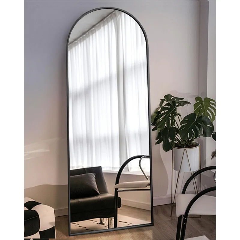 Espejo arqueado de longitud completa, espejo de piso con soporte, espejo grande de 18 "x 58", espejo de pared de longitud completa, espejo negro hasta el suelo