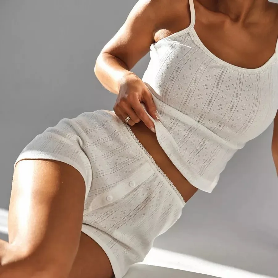 

Women Pajamas Set for Spring and Summer Jacquard Women's Suspender Shorts Set Cotton Home Two-piece Set