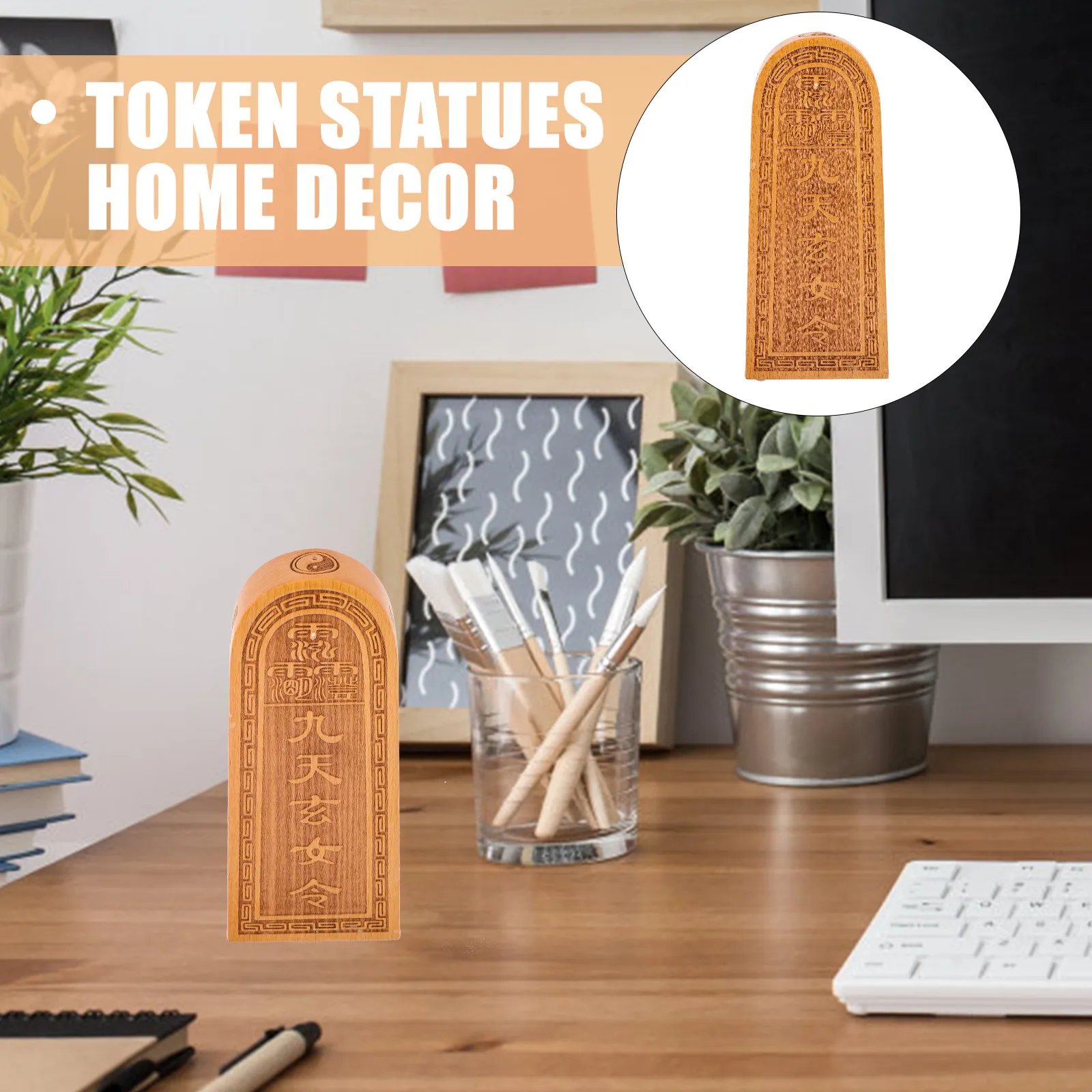 木製トークン像彫刻装飾品デスクトップオーナメントホームガーデンオフィステーブルトップ装飾テーブルトップ装飾
