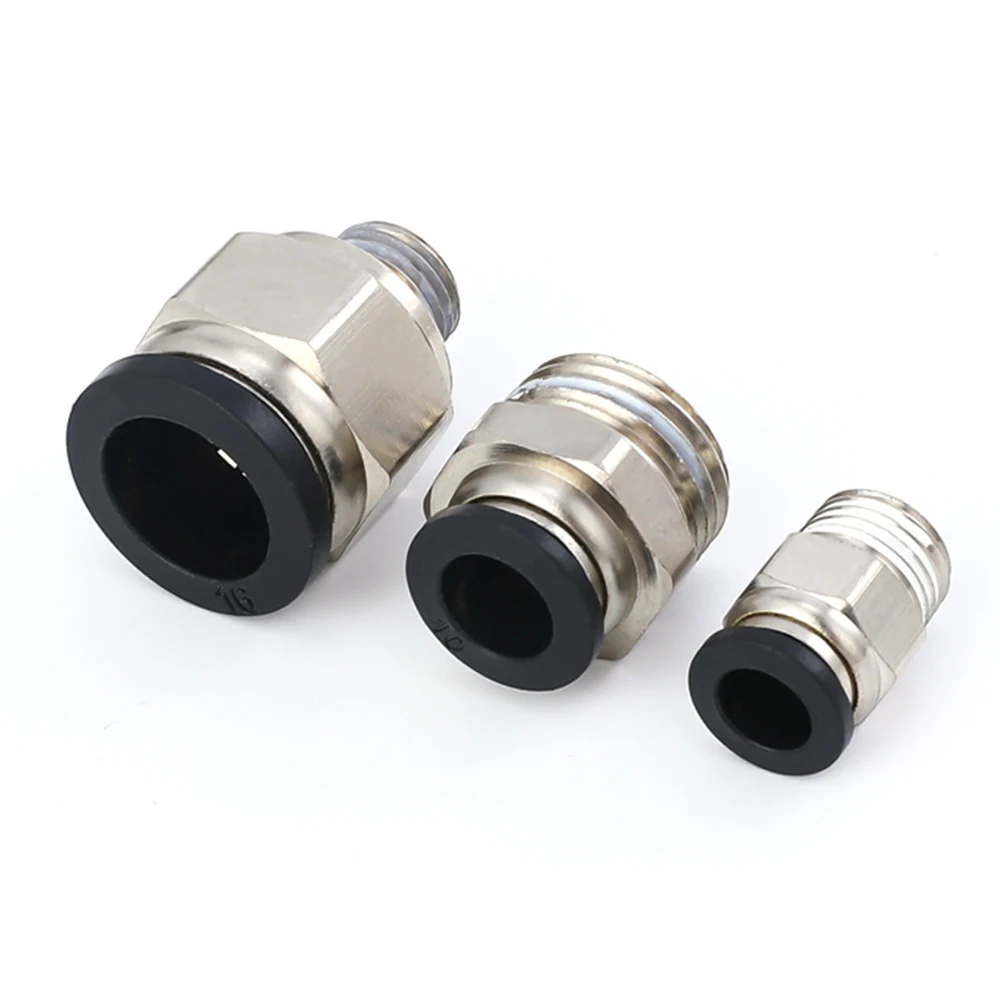 PC Black Pneumatic Quick Connector PU Hose Tracheal External Thread BSPT 1/4 1/2 1/8 3/8 Copper Straight Connector PC8-02 6-03
