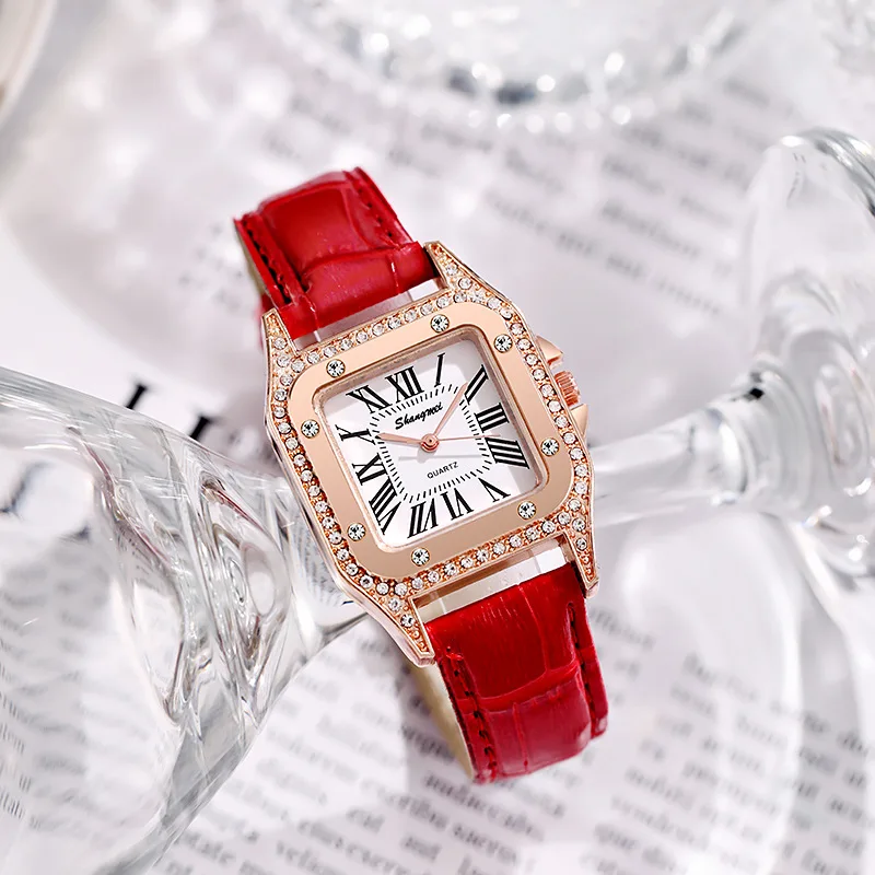 

Women Diamond Watch Starry Square Dial Watches Ladies Leather Band Quartz Wristwatch Female Clock Jewelry Gifts Zegarek Damski