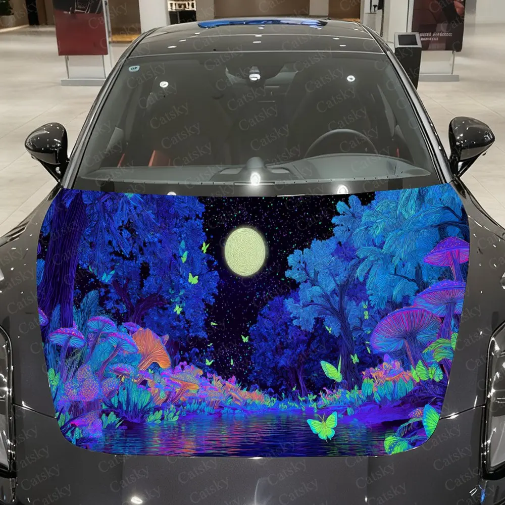 

Виниловая пленка для автомобиля Deep Blue Enchanted Forest Moon, водонепроницаемая наклейка на капот автомобиля из ПВХ, самоклеящиеся устойчивые к царапинам наклейки