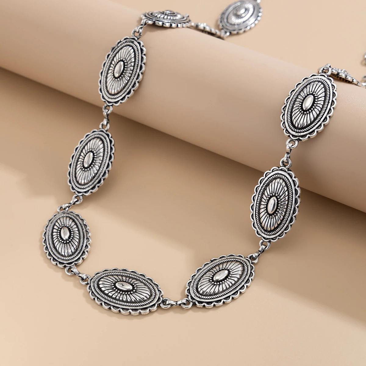 Lacteo Retro Silver Color Ellipse Stripe Sexy Carving Waist Belly Chain for Women Skirt Belt Adjustable Jewelry Accessories New