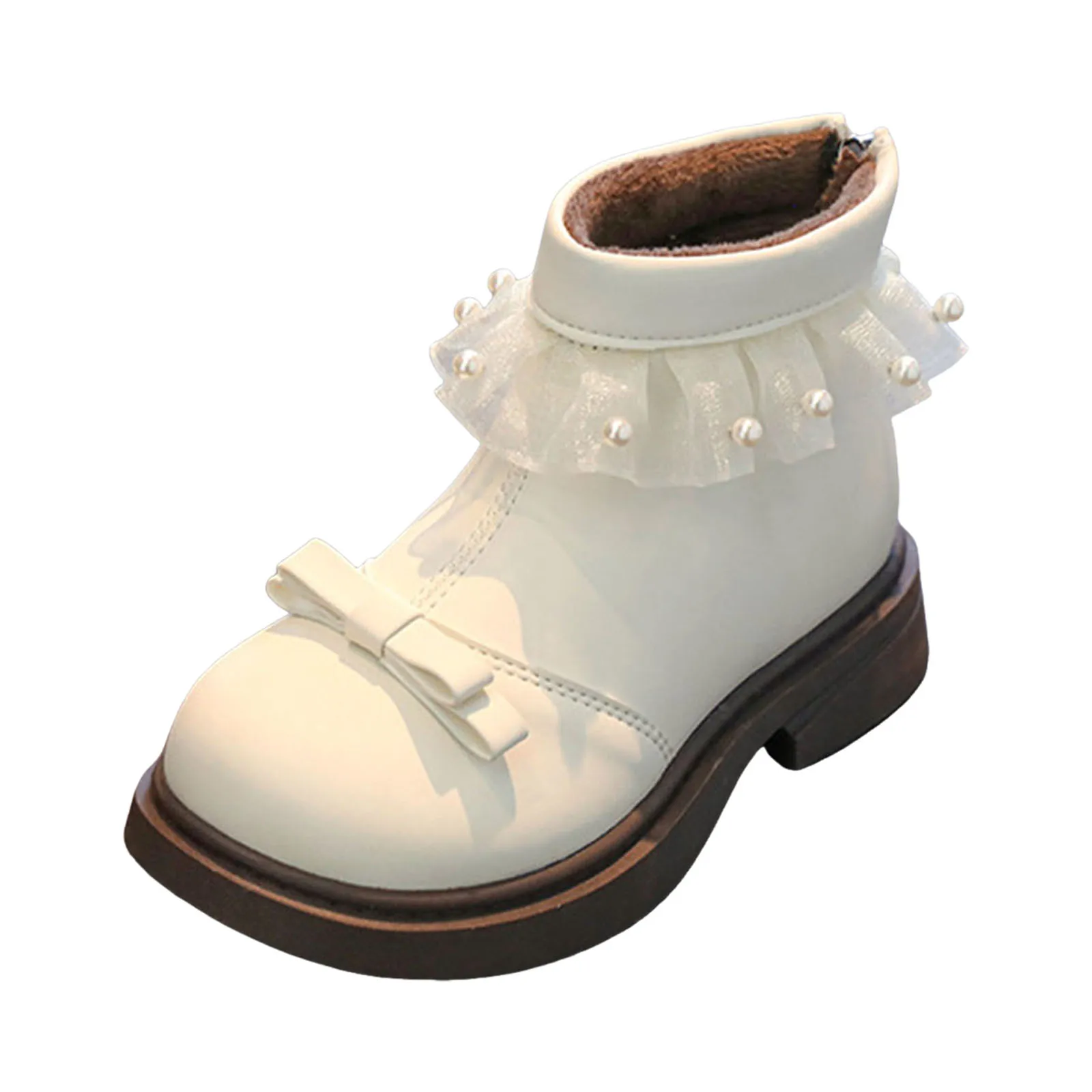 

Girls' Rain Boots Girls' Fleece Lined Ankle Boots Versatile Lace Children's Baby Leather Boots Girl Boots Size 1