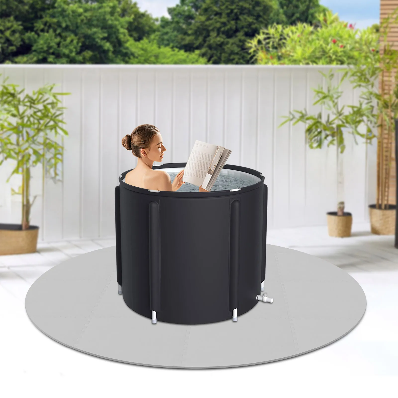 

Interlocking Hot Tub Mat, 196cm EVA Foam Floor Tiles, Anti-Slip Waterproof Spa Decking, Shock Absorbing Round Pool Pad, Grey, 77