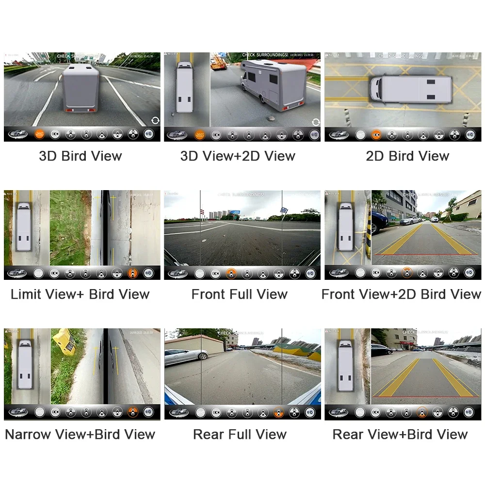 Carsanbo 360 Surround View System For RV Bus Truck Bird Eye View Camera System Parking Monitoring 4Pcs AHD 1080P Cameras