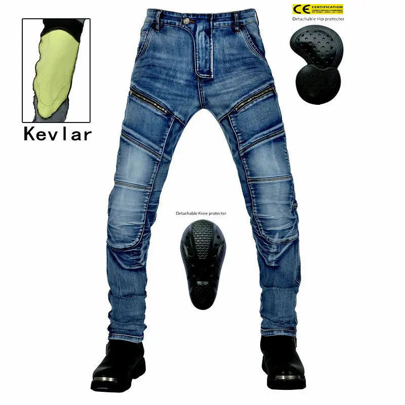 

Motorcycle jeans, men's retro motorcycle riding pants, Kevlar tear-resistant racing off-road elastic anti-drop pants