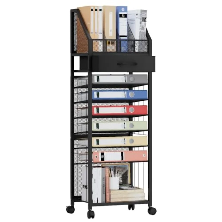 

9-Tier Rolling File Cart - Paper Organizer with Drawer and Trays, Wood Desk Office Organizer, Office Organization and Binder St
