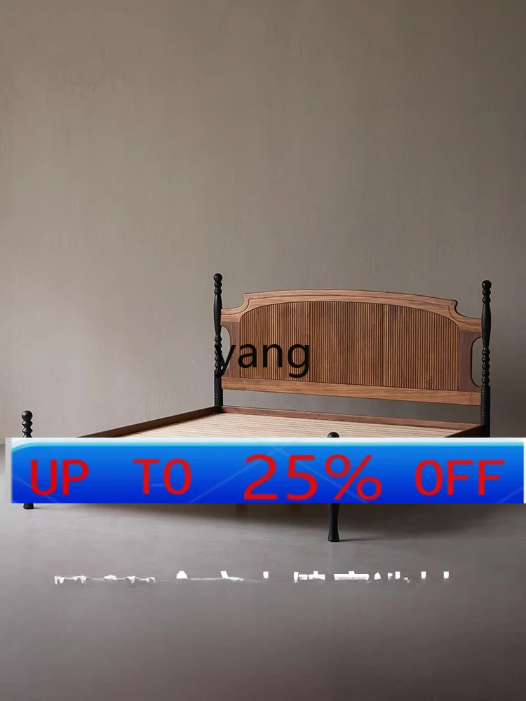 LMM French retro solid wood bed antique style 1.8 meters master bedroom large bed American furniture