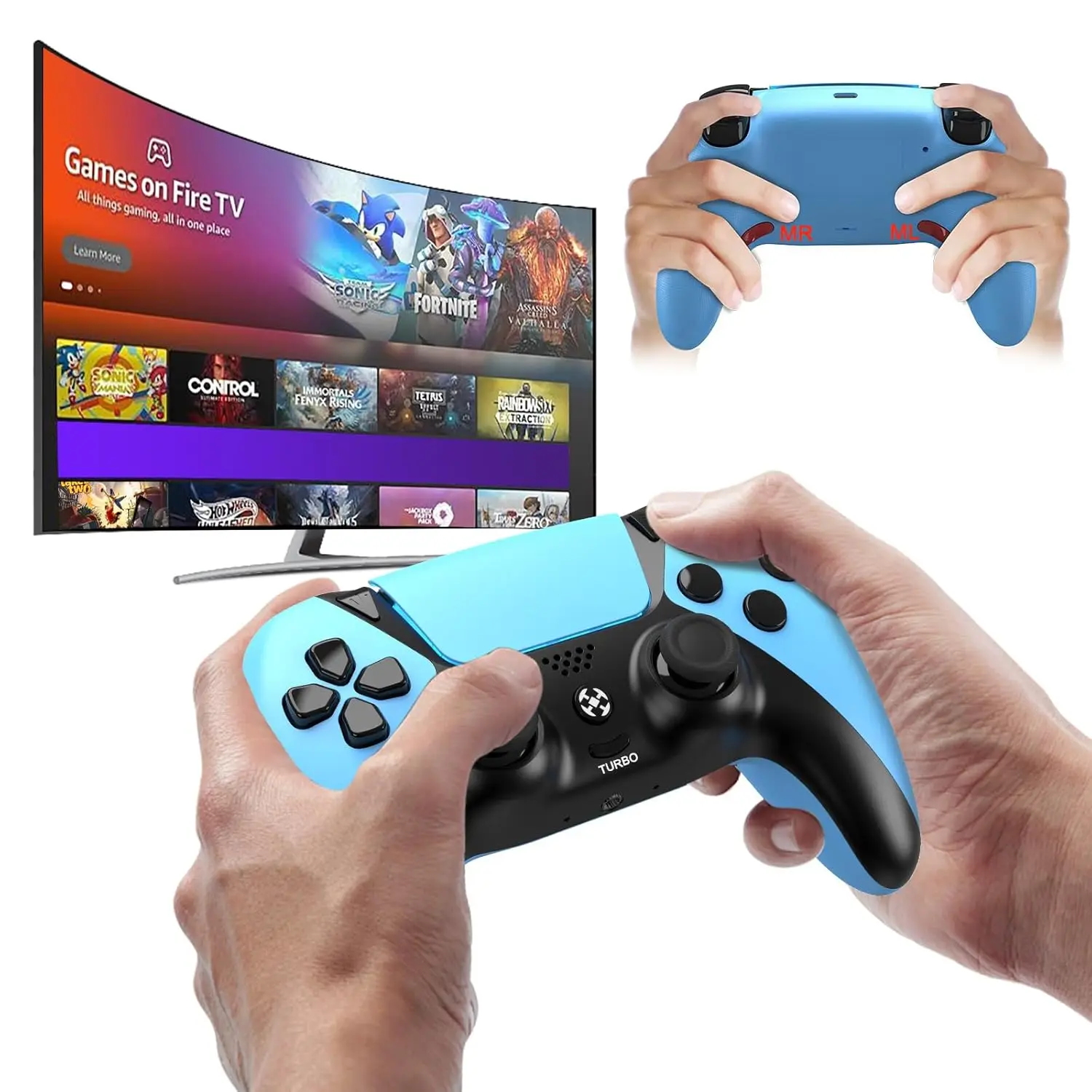 

Беспроводной контроллер для ПК, Fire Stick, телевизора, PS4, Steam с кнопками Turbo и Macro - Ymir Blue