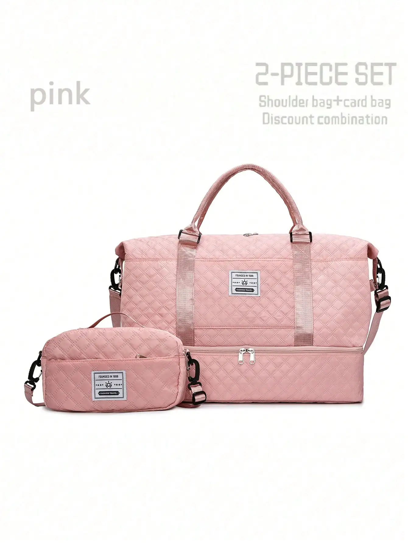 2pcs/Set Large Capacity Travel Tote Bag, Wet & Dry Separation Gym Bag, Weekend Overnight Shoulder Bag, Hospital Diaper Bag, Travel Bag, Vacation Bag, Weekend Bag, Overnight Bag, With Trolley Strap, Shoe Compartment, Carry-On Bag, Cosmetic Organizer