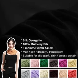 CISULI 100% Pure Silk Georgette Fabric,8momme,Width 140cm/55inch,Transparent Tulle Soie Material,Chiffon Georgette Cloth