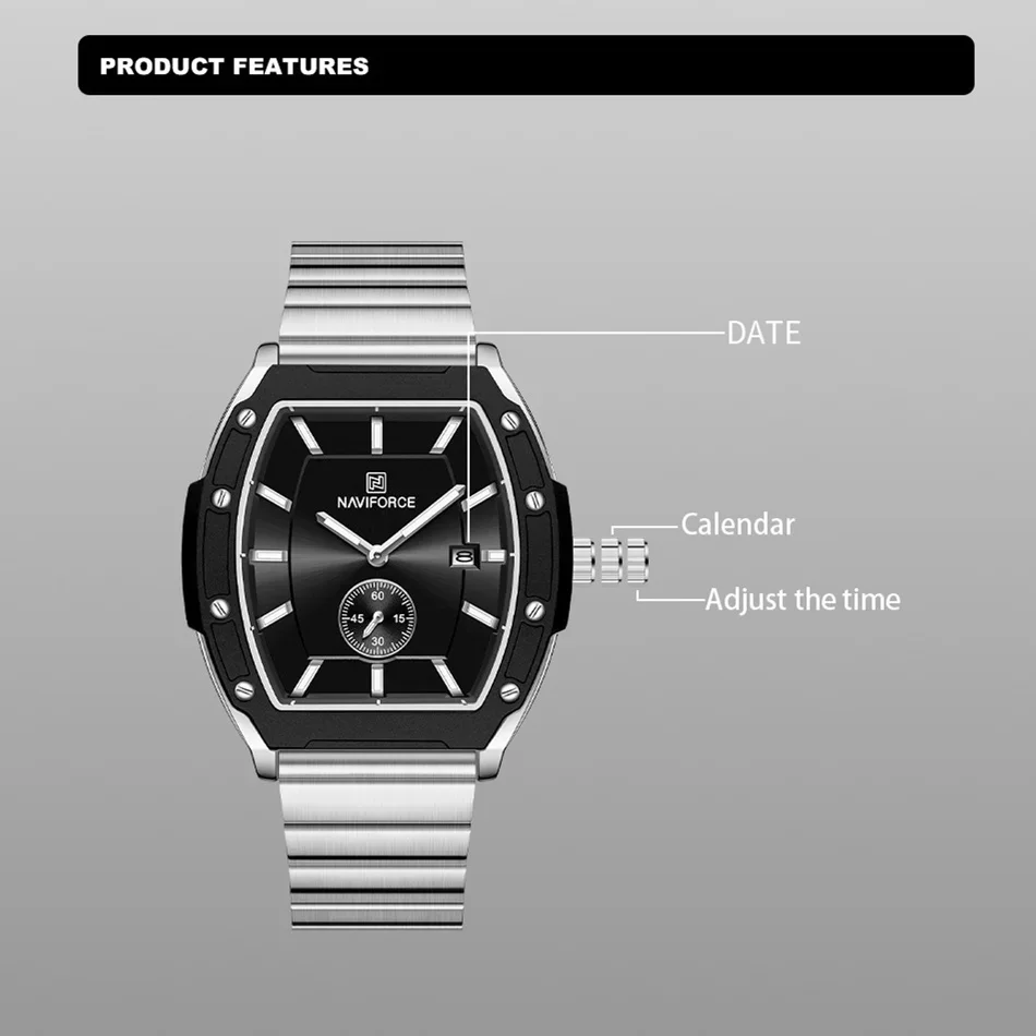 NAVIFORCE NF8068 ساعات الزوجين سوار فولاذي غير قابل للصدأ مقاوم للماء كوارتز هدية للأزواج عرض التاريخ ساعة مضيئة