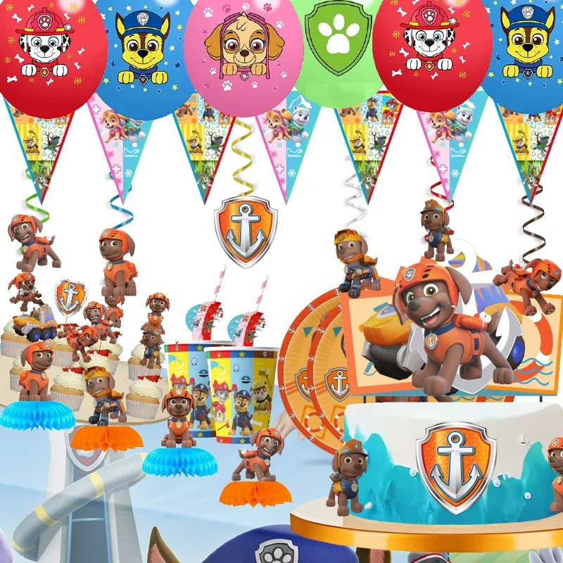 paw patrol Zuma theme animals party supplies decorations kids birthday disposable tableware plate tablecloth party theme favors