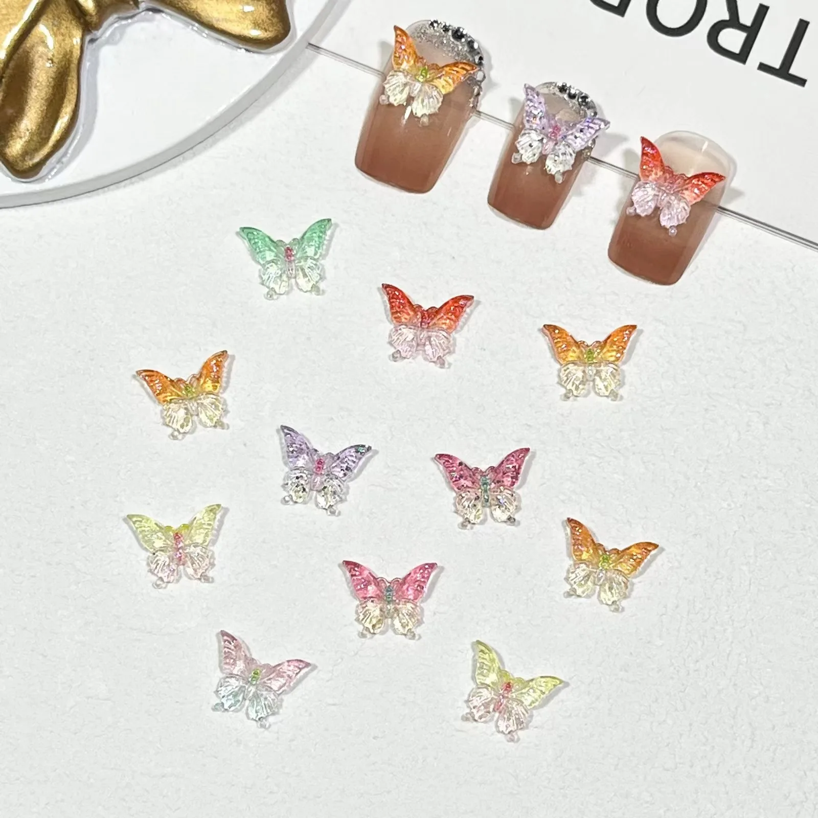 20pcs miniso butterfly cartoon nail charms for diy nail making cute mini resin flatback nail art decoreation