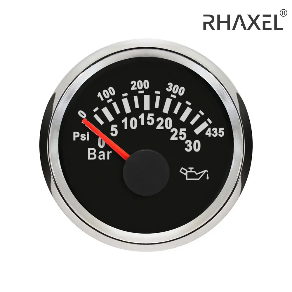 

RHAXEL 52mm Oil Pressure Gauge Meter 0-30bar 0-435Psi with Red Backlight for Boat Motorcycle Truck 9-32V